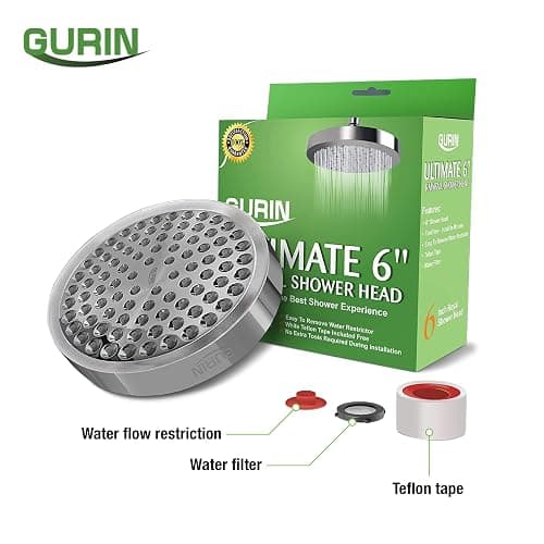 GURIN Shower Head High Pressure Rain Shower head - 6 Inch Luxury Design with Adjustable Angles, Anti-Clogging Nozzles, Easy 1-Min Install, Premium Chrome Finish for Bathroom (2.5 GPM) thumbnail 9
