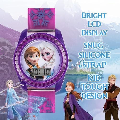Disney Frozen Kids Digital Watch – Anna & Elsa LCD Timepiece, Purple Printed Strap, Easy-Read Display, Lightweight & Comfortable – Fits Wrists 5.5" to 8" thumbnail 3