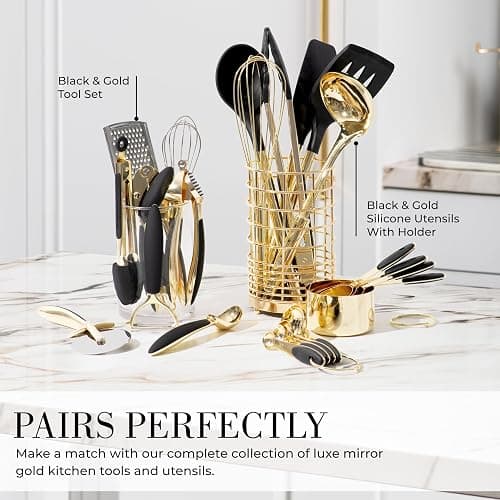 Styled Settings Black and Gold Measuring Cups and Spoons Set - 8PC Stainless Steel Measuring Spoons and Cups Set for Precise Baking & Cooking - Stylish Black and Gold Kitchen Accessories thumbnail 7