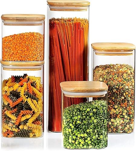 Square Glass Canisters with Bamboo Lids