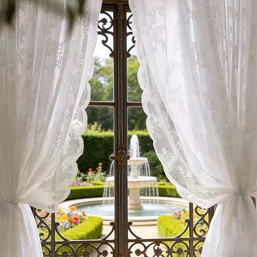 1 Piece Lace Curtains, Drop Vintage Flowers Lace Curtain Soft Lightweight, Lace Curtains For Windows, Country House Style Long Lace Net Curtains For Kitchen Bedroom Living Room Balcony, 100x200cm thumbnail 5