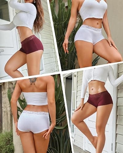 FINETOO Cotton Underwear for Women Boy Shorts Lace Boxer Briefs Soft Full Coverage Womens Panties 5 Pack S-XXL thumbnail 2