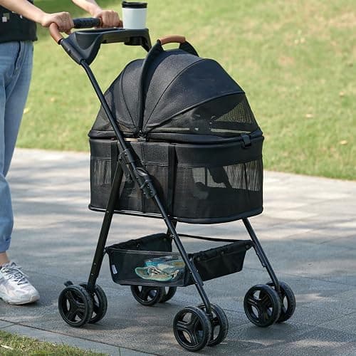 Zoosky 3 in 1 Pet Stroller with Removable Carrier, Folding Stroller for Small/Medium Dogs and Cats, Waterproof, All-Terrain, with Sun Shades, Car Seat thumbnail 7