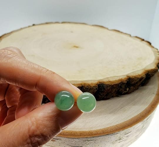 Jade Earrings Studs for Women Genuine – Flat Back - Earring Post - 12mm – Sage Light Green - Hypoallergenic- Handmade - Real Green Jade Jewelry for Women & Men - Gifts for Anniversary - Graduation - Back to School - Teacher Appreciation - Mens Birthstone Birthday Gift thumbnail 6