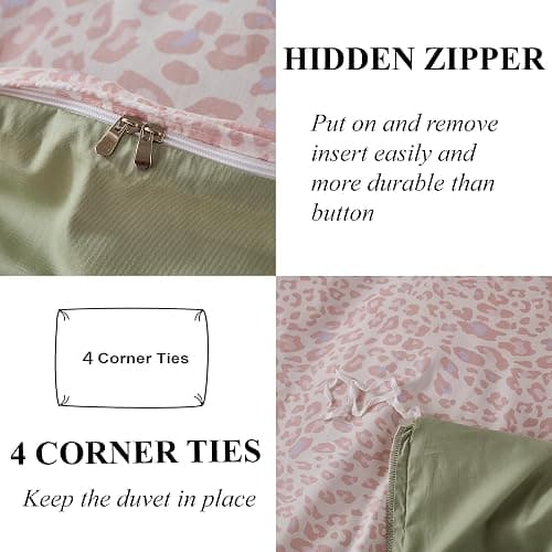 FADFAY Cheetah Print Duvet Cover Set, 3 Pieces 100% Cotton Soft Bedding Set(1 Leopard Print Comforter Cover + 2 Pillowcases), Zipper Closure(Queen, Pink) thumbnail 6