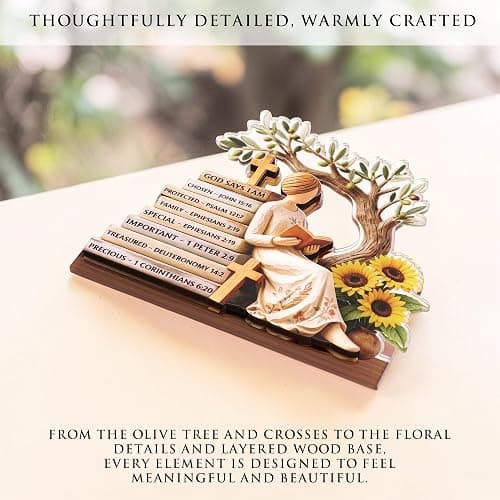 KATINAT Christian Gifts for Women, Bible Verse Desk Decor, God Says I Am Decorative Sign, Inspirational Religious Tabletop Plaque for Office Desk, Home, Prayer Room, Mother’s Day for Her thumbnail 4