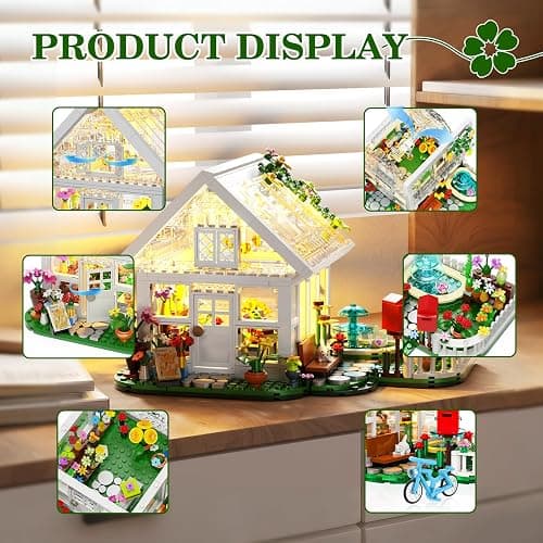 BUILDIFY Flower House Building Set with LED Light, Creative Greenhouse Building Toy Kits, Garden House City Street View Playset, Christmas Birthday Gift for Adults Teens Girls Age 8-12, 632 Pcs thumbnail 5