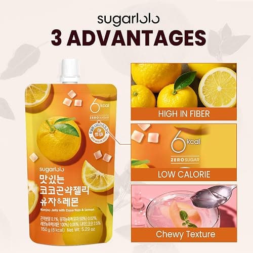 Sugarlolo Konjac Sweet Coco Yuzu & Lemon Jelly Snack - Vegan Healthy Drinkable Jello, Sugar Free | 4 Calories per Pouch | Low Calorie Korean Fruit Snacks 5.29 Oz (150g) thumbnail 2