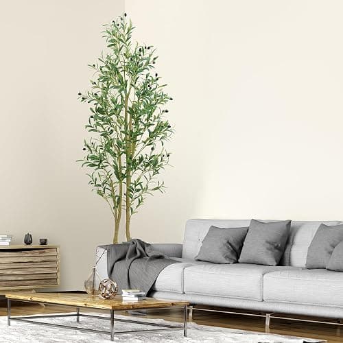 HZXGCP Olive Tree Artificial Indoor, 6ft, Green, Bendable Branches, Realistic Fruits, Easy Assembly, Low Maintenance - Multi-pole Olive Tree - 6ft thumbnail 5