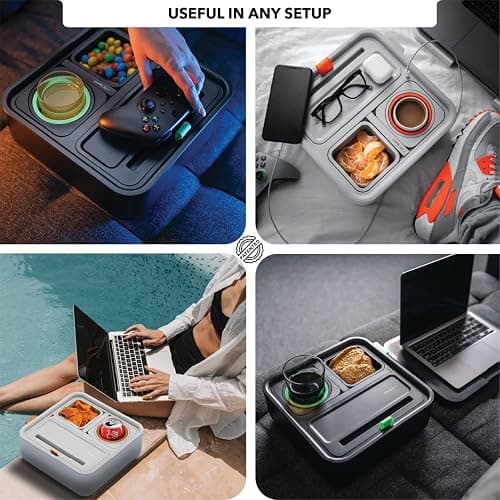 CouchConsole Original Tray - Drinks & Snacks Sofa Caddy with Armrest, Table with Phone Stand- TV Remote Control Storage and Organizer - for Living Rooms, RV, and Cars, Black/Orange thumbnail 9
