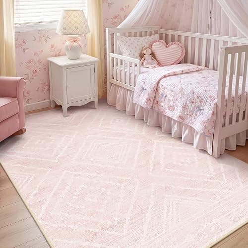BESTSWEETIE 6'x9'Washable Area Rug for Living Room Bedroom Lightpink | Soft Western No Slip Low Pile Print Foldable Indoor for Bedroom Kitchen Dining Room thumbnail 2