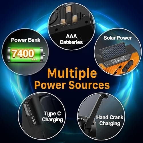 FosPower - Radio Portátil de Emergencia con Manivela, Panel Solar y Batería de 2000mAh (Modelo A1) | Alarma SOS, Linterna y Lámpara de Lectura, Am/FM | Senderismo, Camping y Actividades al Aire Libre thumbnail 6