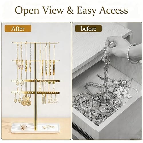 pickpiff Jewelry Stand Holder Organizer: 14.5" Sturdy Hanger for 80 Pcs Jewelry, Jewlery Tower for Display Necklace, Earring, Bracelet, Watch, Mirrored Gold thumbnail 5