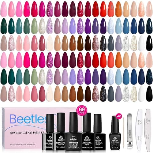 Beetles Gel Nail Polish Set - Transcendent Allure 60 Colors Winter Gel Polish Kit Orange Burgundy Red Green Brown Blue White Black Purple Glitter with Base Top Coat UV LED Needed DIY Gifts for Women thumbnail 8