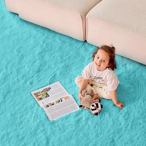 OPPODREAM 4x6 Aqua Blue Rugs for Bedroom, Ultra-Soft Fluffy Area Rugs for Living Room, 4 x 6 Shag Carpet for Nursery, Kids, Girl, Boy, Baby, Plush, Fuzzy, Shaggy, Cute Home Decor thumbnail 4