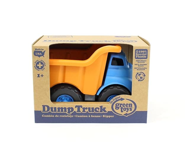 Green Toys Dump Truck, Blue/Orange - Pretend Play, Motor Skills, Kids Toy Vehicle. No BPA, phthalates, PVC. Dishwasher Safe, Recycled Plastic, Made in USA.,Gold/Blue, 10"X7.5"x6.75" thumbnail 3