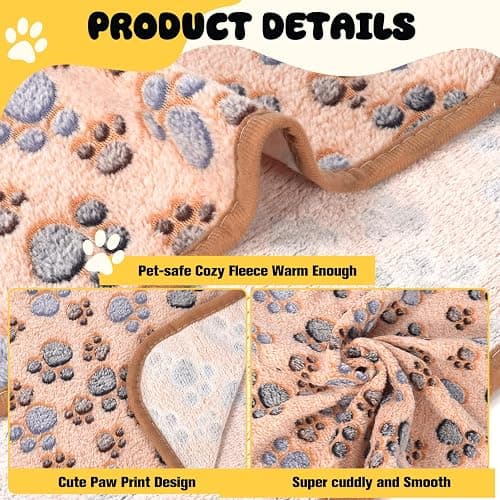 Vowanop 4 Pack Premium Soft Pet Blankets Washable, 23" x 16" Flannel Blankets for Dog Puppy Cat, Brown/Pink/White/Coffee thumbnail 2