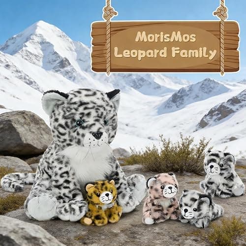 MorisMos Snow Leopard Stuffed Animal with Babies Inside, 5Pcs Mommy Stuffed Snow Leopard with Baby Cubs,14'' Soft Cheetah Stuffed Animals for Kids Girls Boys,Cuddly Plush Toys for Baby Shower Birthday thumbnail 3
