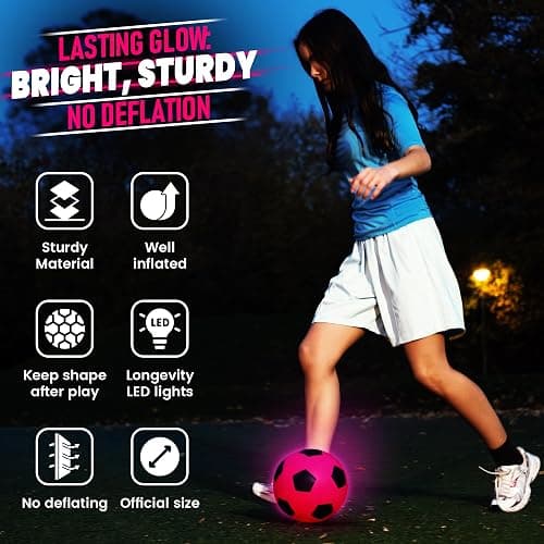 Glow in the Dark Soccer Ball | Sports Gift for Girls Ages 6-15 | LED Light-Up Ball with 3 Extra Batteries and Pump | Pre-Installed Batteries | Size 5 | Indoor & Outdoor Fun Gift for Kids & Teens 8-15 thumbnail 5