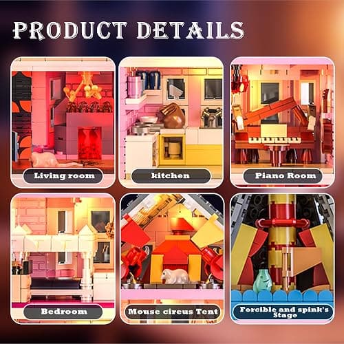 Pink Palace Apartment Building Set with Lights, 1349PCS Halloween Haunted House Blocks Compatible with Lego, Christmas Birthday Gifts for Kids & Collectors Aged 8+ thumbnail 5