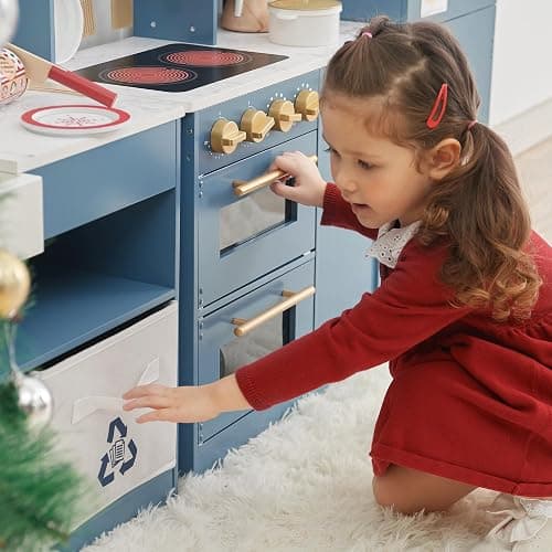 Teamson Kids Little Chef Atlanta Modular Wooden Play Kitchen, 3-Piece Pretend Set with 17 Accessories, Blue/White/Gold, Realistic Features for Toddlers & Kids, Cocina de Juguete Moderna thumbnail 9