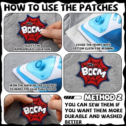 Wavwavw 50 Pcs Spider Iron on Patches Christmas Iron on Patches Blue and Red Letters Embroidered Applique Spiderweb Letter Spider for Clothes Hats Backpacks Jackets Accessories thumbnail 5