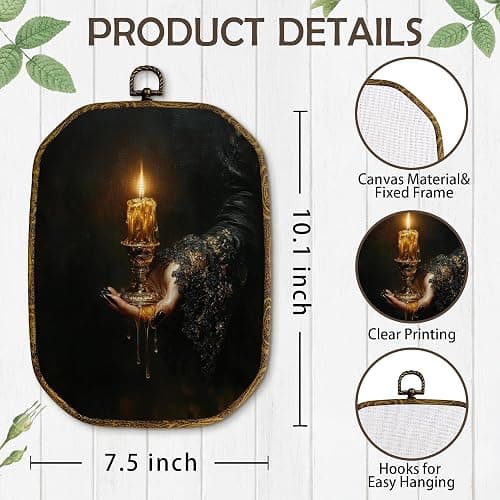 Yjeslw Dark Academia Octagon Wall Art Decor, Black Magic Witchcraft Candle Framed Canvas Prints, Vintage Victorian Wall Hanging Decorations for Home Bedroom Living Room Decor, 10.2x7 Inches thumbnail 7