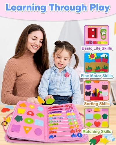 Exorany Busy Board Montessori Toys for Toddler Girl Birthday Gifts, Busy Book Sensory Learning Toys for Toddlers, Toddler Girl Airplane Car Travel Toy Educational Activities thumbnail 6
