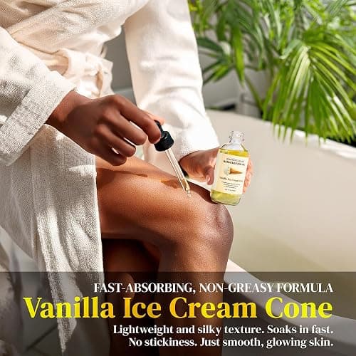 Soothing House Vanilla Ice Cream Cone Body Oil - Premium Non-Greasy Oil & Body Moisturizer for Dry Skin & Glowing Skin with Sweet Almond, Jojoba, and Vitamin E Oil, 4 Fl OZ thumbnail 6
