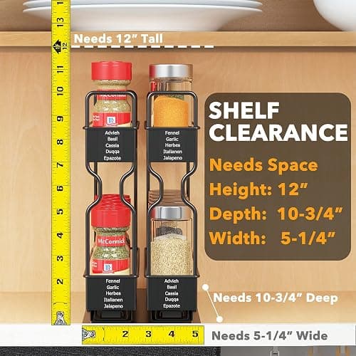 SpaceAid Pull Out Spice Rack Organizer for Cabinet, Heavy Duty Slide Out Seasoning Kitchen Organizer, Cabinet Organizer, with Labels, 5.2" W x10.75 D x10 H, 2 Drawers 2-Tier thumbnail 6