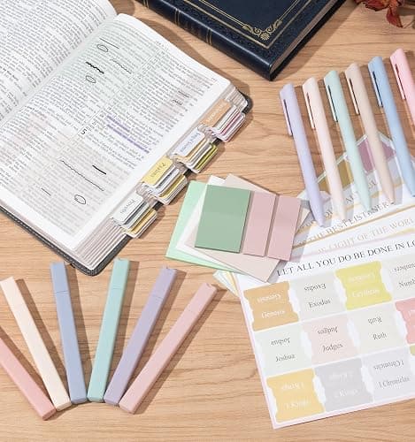 30 Pcs Bible Journaling Kit, Colored Bible Study Supplies, 12 Pastel No Bleed Highlighters and 6 Colored Pens, Transparent Sticky Notes and Bible Tabs Set and More, Book Annotation Kit for Women & Men thumbnail 8