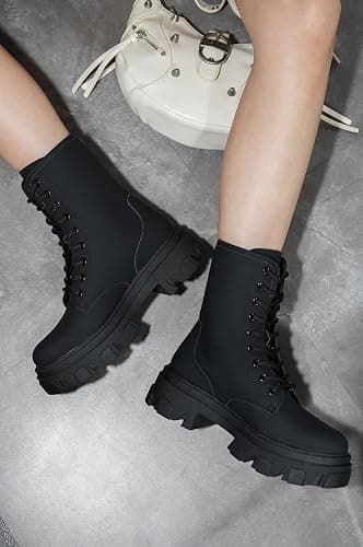 Women's Chunky Heel Combat Boots Platform Ankle Booties, Lace Up Fall Winter Streetwear Fashion Boots, Comfortable Block Heel (Chrisley) thumbnail 2