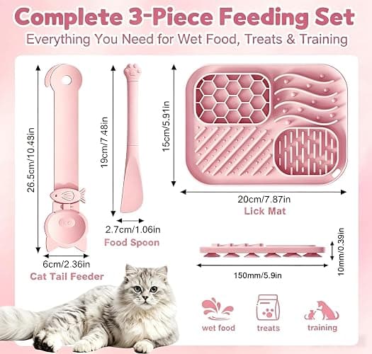 AZY 3-Piece Slow Feeder Cat Bowl Set with Strong Suction Cups | Silicone Lick Mat & Treat Spoon for Wet & Dry Food, Cat Enrichment thumbnail 7