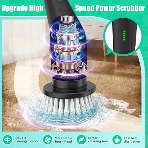 YKYI Electric Spin Scrubber, Cordless Power Scrubber Cleaning Tool with 8 Replaceable Heads and Extension Handle for Bathroom, Tub, Tile, Floor, Grout and Car (White) thumbnail 3