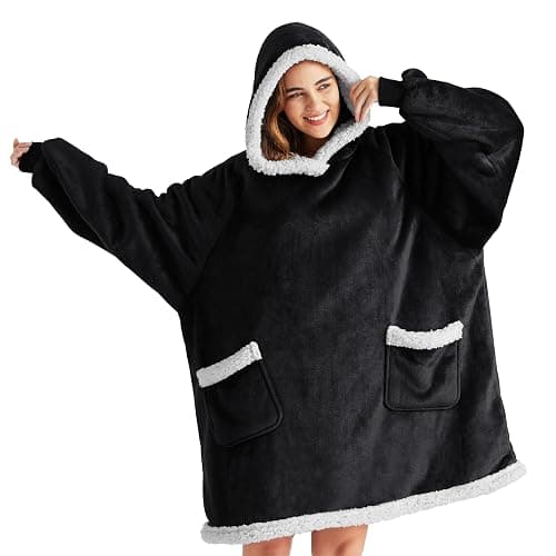 Bedsure Blanket Hoodie, Wearable Blanket for Adults & Kids as Gifts for Women Men, Birthday Gifts for Women Mom Girl Sherpa Oversized Hoodie, Black, Standard - Image 1