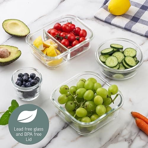 COOK WITH COLOR Premium 32-Pc. Borosilicate Glass Food Container Set with Dividers - 4 Rectangles, 8 Rounds, 4 Squares - Leakproof Lids - Meal Prep, Storage, Ombre Green thumbnail 5