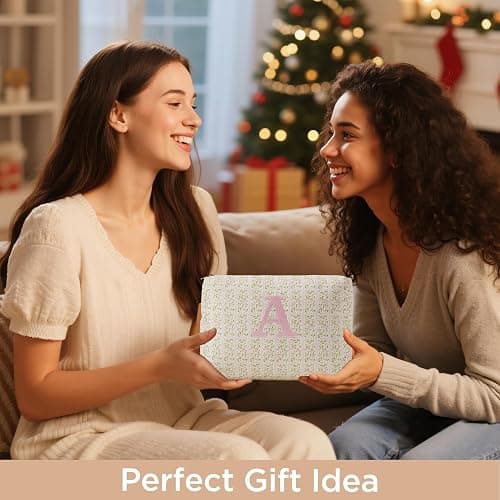 HBselect Initial Quilted Makeup Bag, Pink Cosmetic Travel Toiletry Bag, Flowers Coquette Zipper Make Up Pouch Organizer Teen Girl Gift Trendy Stuff M thumbnail 6