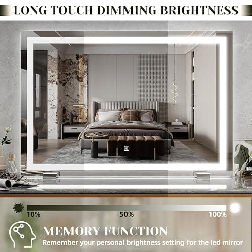 ROLOVE 32x22 Lighted Vanity Mirror, Wall-Mounted, Detachable 10X Magnifier | LED Makeup Mirror, 3 Color Modes, Stepless Dimming, Touch Control, Plug-In Design, Tabletop Use, Even Lighting thumbnail 5