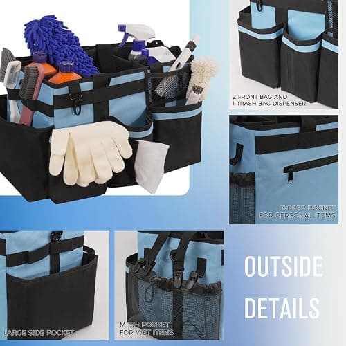SCAVATA Wearable Cleaning Caddy, Cleaning Caddy Supplies Organizer with Handle & Shoulder Straps for Housekeepers, Under Sink & Car Cleaning Tool Organizers Bag with 4 Foldable Divider (Blue) thumbnail 4