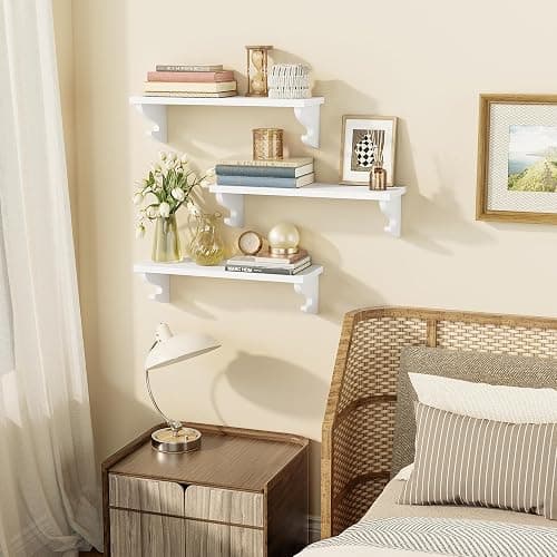 Alsonerbay Nursery Floating Shelves for Wall 3 Pack, 17 inch Wood Wall Shelves with Hook, Decorative Hanging Shelves for Bedroom Living Room Entryway and More White thumbnail 8