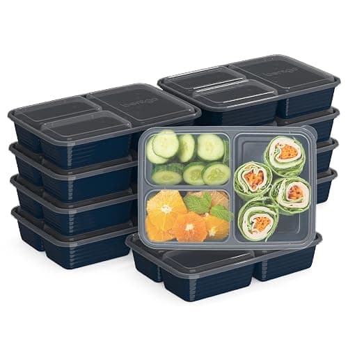 Bentgo 20-Piece Lightweight, Durable, Reusable BPA-Free 3-Compartment Containers - Microwave, Freezer, Dishwasher Safe - Navy Blue - Image 1