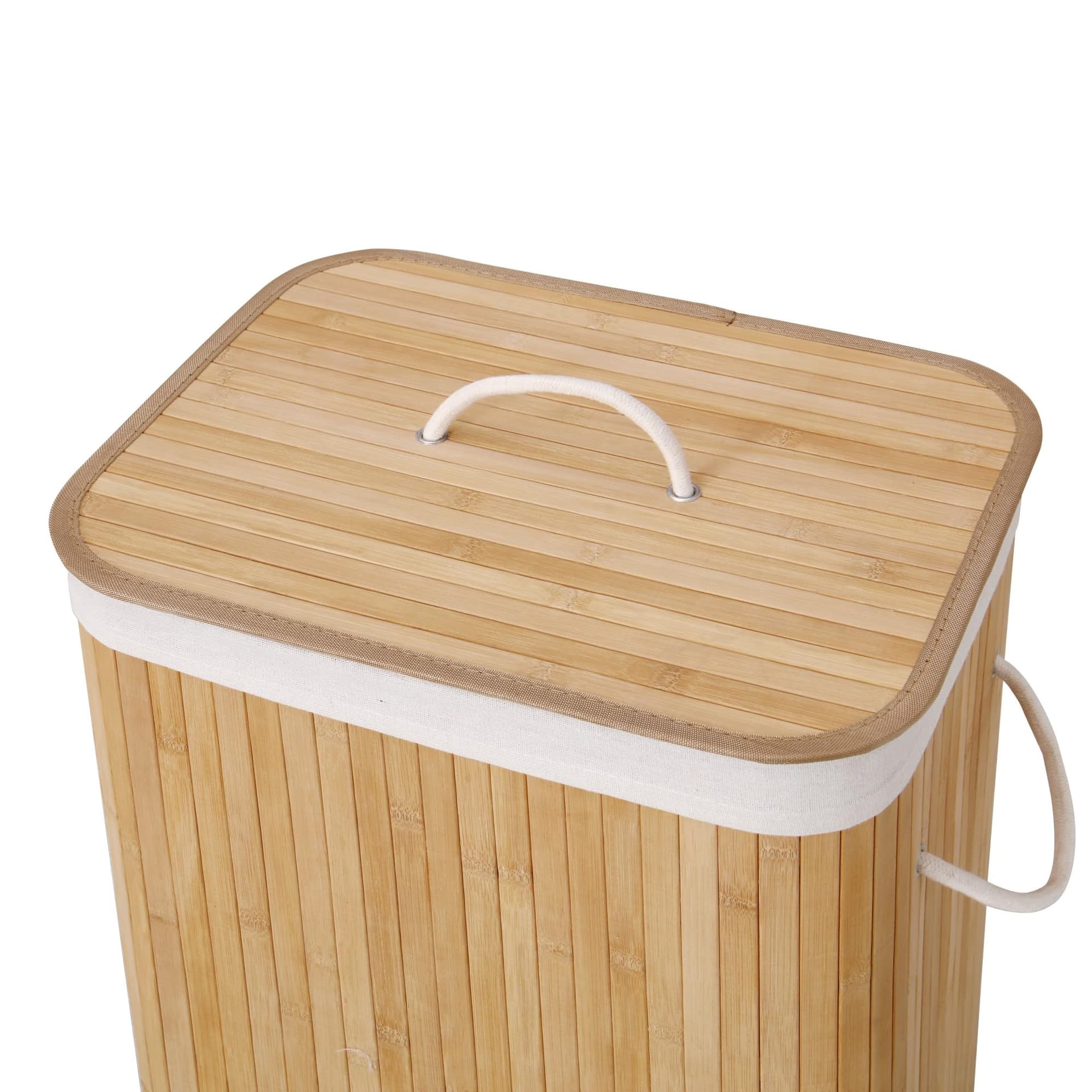 Sherwood Home Rectangular Collapsible Bamboo Folding Laundry Basket Washing Bin Hamper Cotton Handles, Breathable Liner, Lightweight and Durable Ideal for Bathroom & Home Organization - 40 x 30 x 60CM thumbnail 7