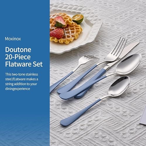 Moxinox 20-Piece Grey Blue Silverware Set, 18/0 Stainless Steel Grey Blue Handle Flatware Set, Service for 4,Modern Cutlery Set Includes Dinner Knives Forks Spoons,Mirror Polished,Dishwasher Safe thumbnail 3