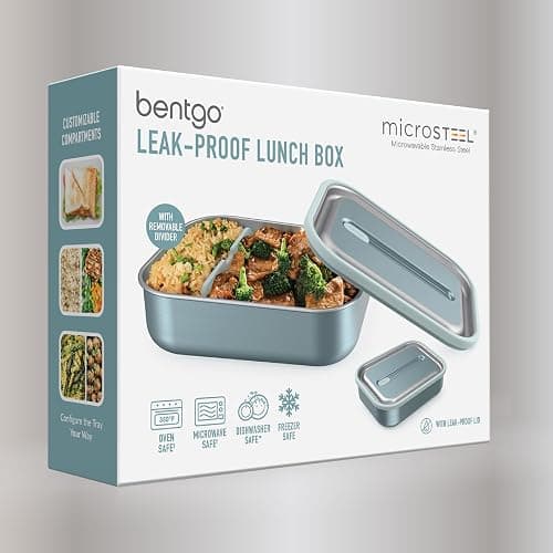 Bentgo MicroSteel Leak-Proof Lunch Box - Microwave-Safe, Oven-Safe, Bento-Style Container with Removable Divider, Airtight Lid, Sustainable Design, Odor & Stain Resistant (Aqua) thumbnail 8