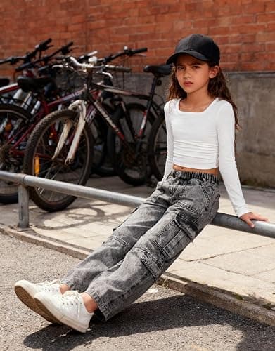 Tween Girls Clothes 2 Piece Long Sleeve Top + Denim Cargo Pants, Teen Girls Fall Clothing Set, Sizes 5-12 Years thumbnail 6