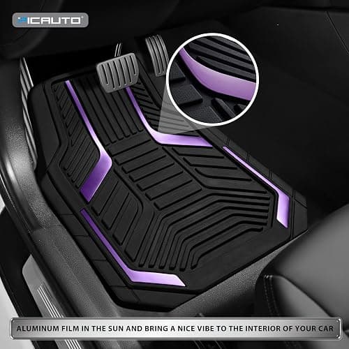 PIC AUTO Heavy Duty Rubber Floor Mats, Purple Aluminum Film Car Mats Set, Front and Rear Car Mats with Anti-Slip Backing, All Weather Protection, Trim-to-Fit for Automotive SUV, Sedan, Van thumbnail 3