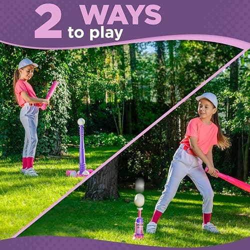 T Ball Stand for Kids and Toddlers 1-3, 3-5, 5-8. Baseball Set Includes 6 Large Balls, an Adjustable Tball Batting Tee, and a Pitching Machine. Kids Bat and T-Ball Set thumbnail 3