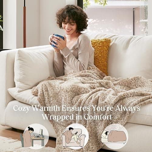 Madison Park Zuri Soft Plush Luxury Oversized Faux Fur Throw Animal Stripes Design, Faux Mink On The Reverse, Modern All Seasons Blanket for Bed, Sofa Couch, Office, Leopard, 60x70 thumbnail 5