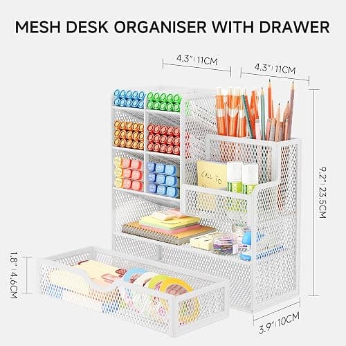 VITVITI Sturdy Mesh Desk Organiser for Office Accessories, Desk Organiser for Stationery Supplies, Make Up Brush, Art storage, 5 Tier Metal Stackable Storage drawers - White thumbnail 2