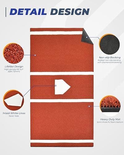 Sturdum Baseball Batting Mat, 10x3.8/12x6FT Softball Hitting Mat, Upgraded Training Mats with Home Plate Batters Box, Softball Baseball Anti-Slip Mats with Stitched Embroidery Turf for Indoor Outdoor thumbnail 3